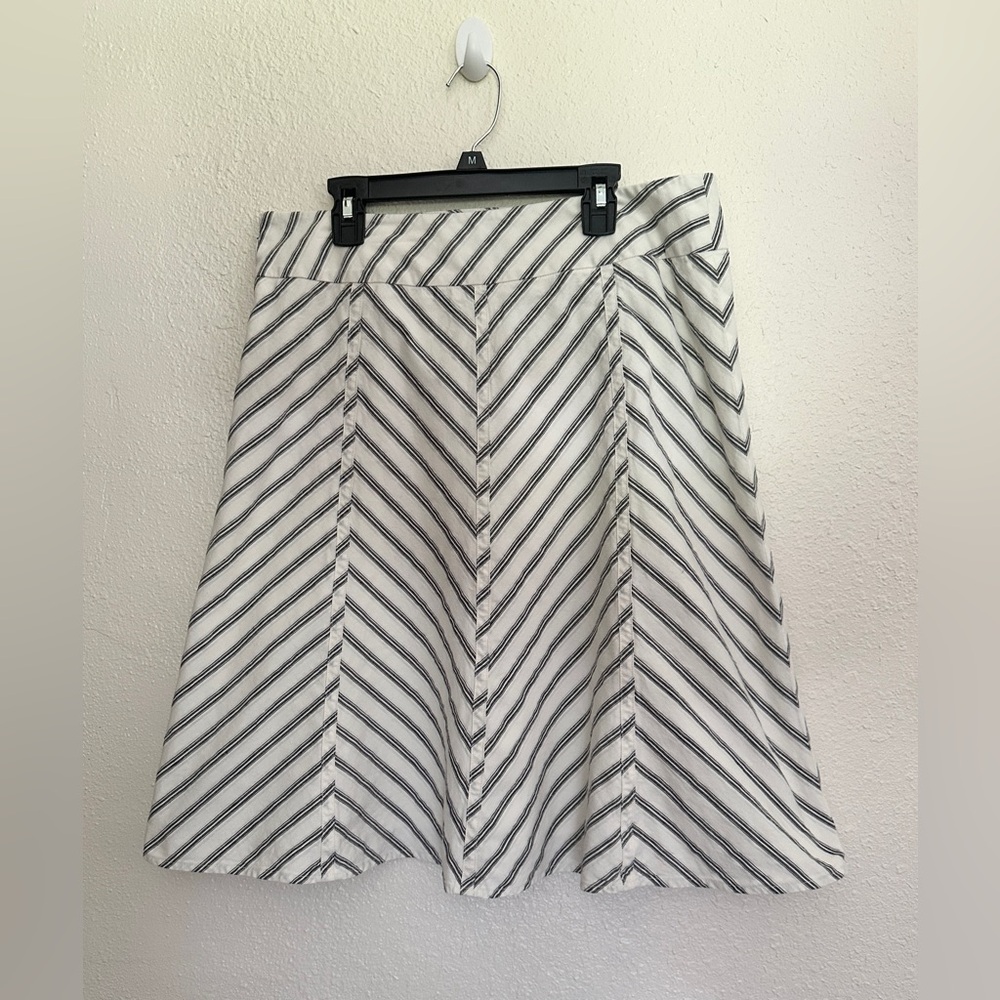LOFT Womens Size 10 White & Black Striped Linen Blend A-Line Skirt